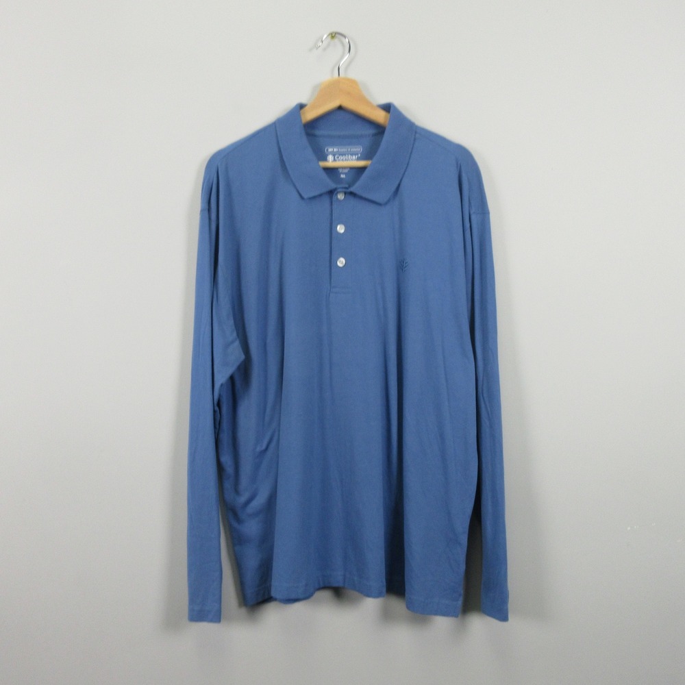 Coolibar Mens XXL Blue Long Sleeve UPF 50 Plus Sun Protection Polo Shirt